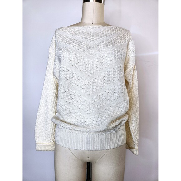Vintage Ivory Sweater by Keneth Too made in USA - Chevron Design Sweater  XS S - Picture 8 of 9